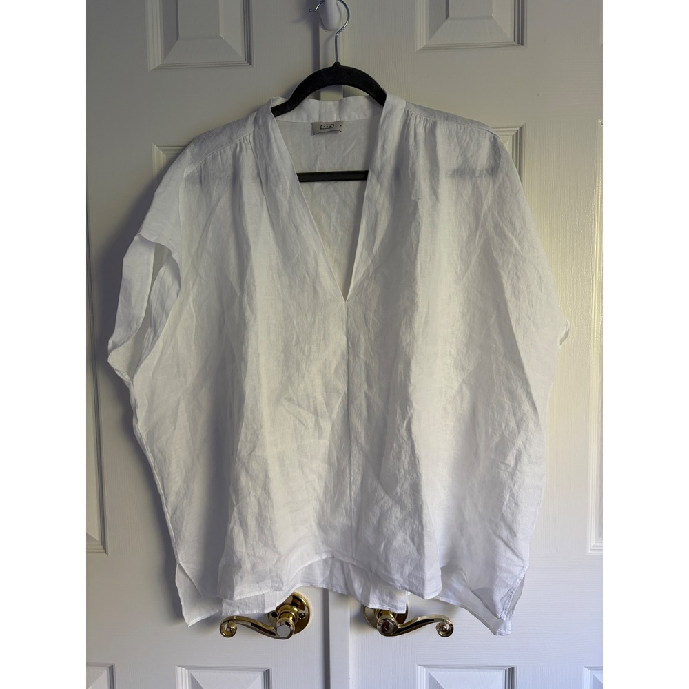 AYR Top M White 100% Linen Boxy Oversized Coastal Minimalist Quiet Luxury